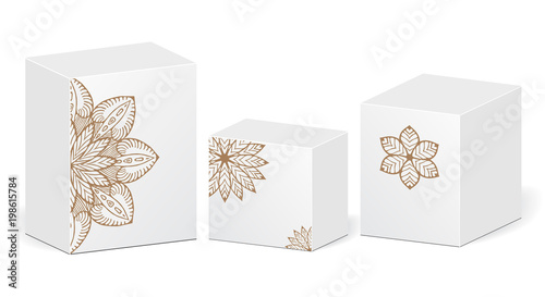 cardboard package with flowers bouquet. mock up, template. stock vector