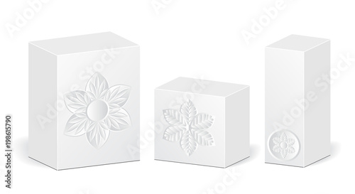 cardboard package with flowers bouquet. mock up, template. stock vector