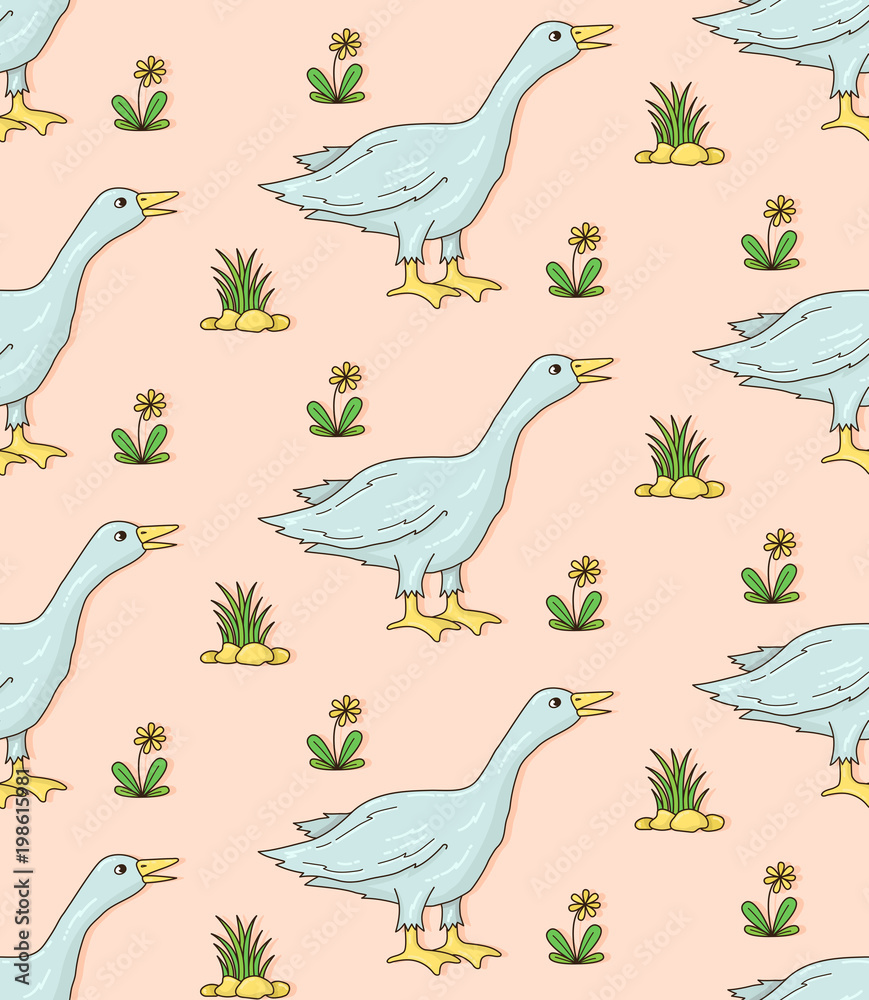 Obraz premium Goose vintage seamless vector pattern