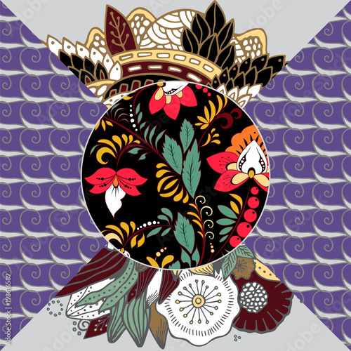 abstract seamless patchwork tile with floral ornament.arabic or orient pattern. vintage style