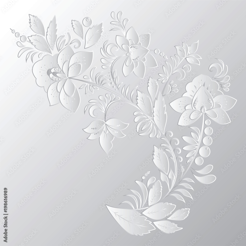 Fototapeta premium stock vector abstract flowers and waves, doodle floral bouquet. oriental or arabic, russia textile design. template for card. banner. botanic set