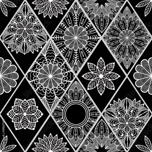 abstract seamless patchwork tile with floral ornament.arabic or orient pattern. vintage style