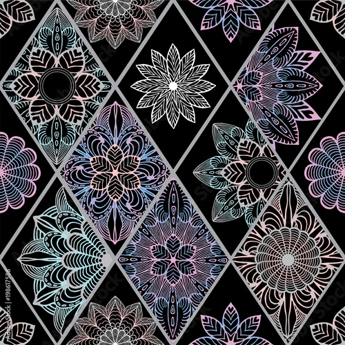 abstract seamless patchwork tile with floral ornament.arabic or orient pattern. vintage style