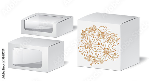 cardboard package with flowers bouquet. mock up, template. stock vector