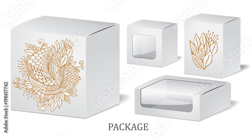 cardboard package with flowers bouquet. mock up, template. stock vector