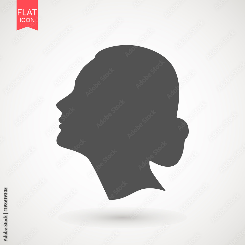 Young woman head vector silhouette isolated on white background . Portrait of woman in profile , isolated silhouette - vector illustration