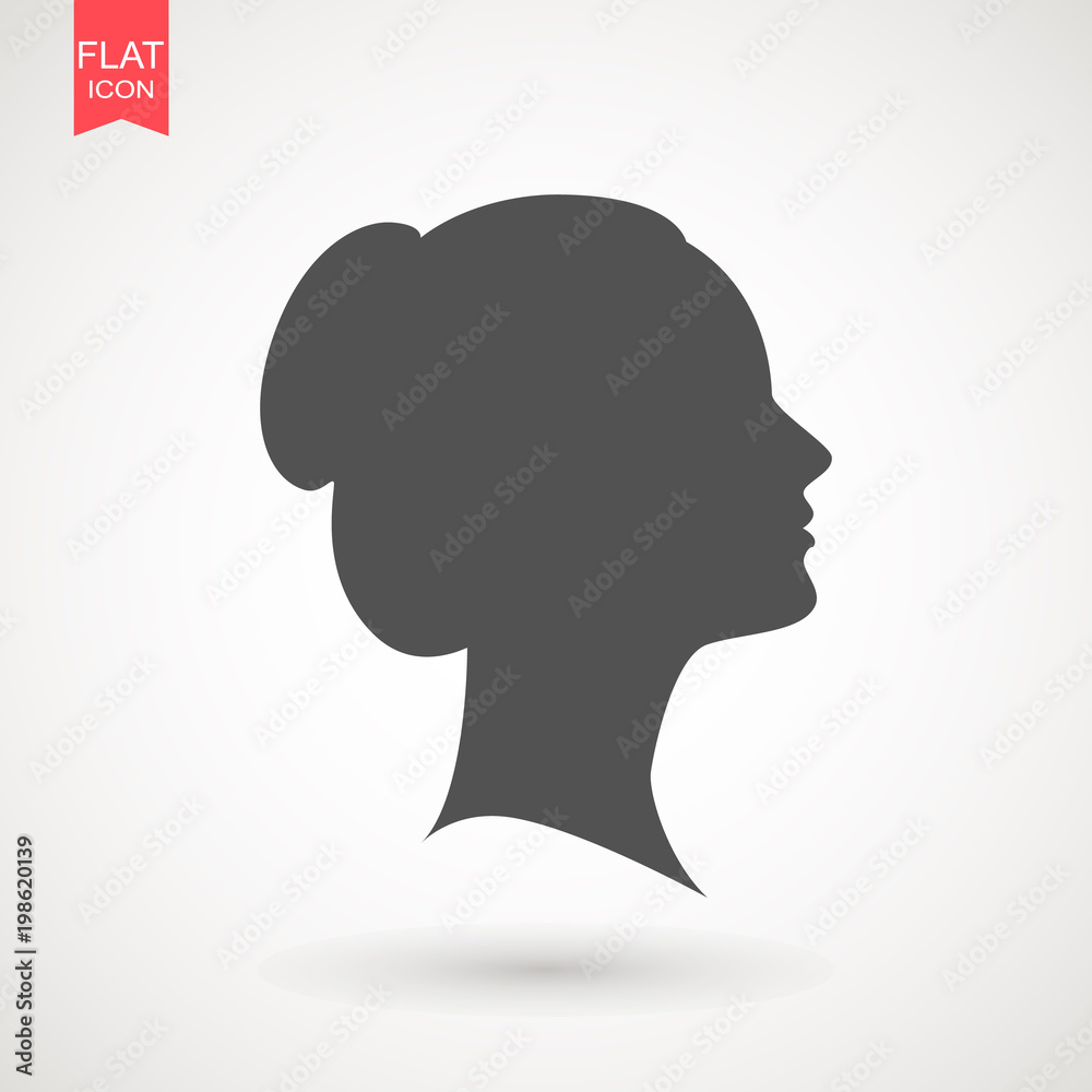 Young woman head vector silhouette isolated on white background . Portrait of woman in profile , isolated silhouette - vector illustration