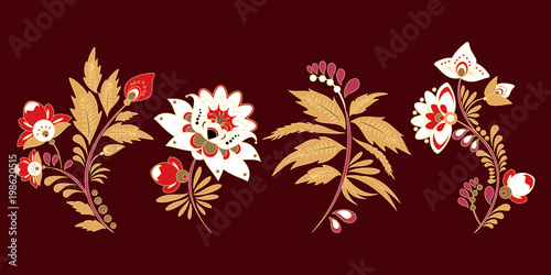 stock vector set of  flolar bouquet oriental or arabic, russia textile design. template for necklace