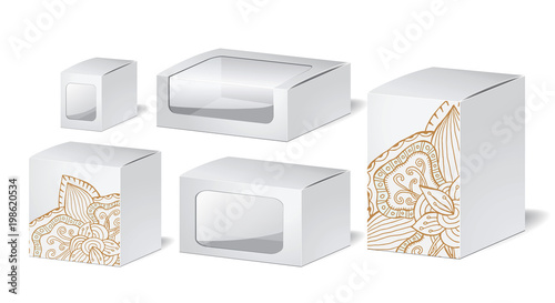 cardboard package with flowers bouquet. mock up, template. stock vector