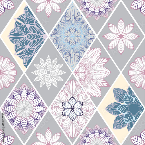 abstract seamless patchwork tile with floral ornament.arabic or orient pattern. vintage style