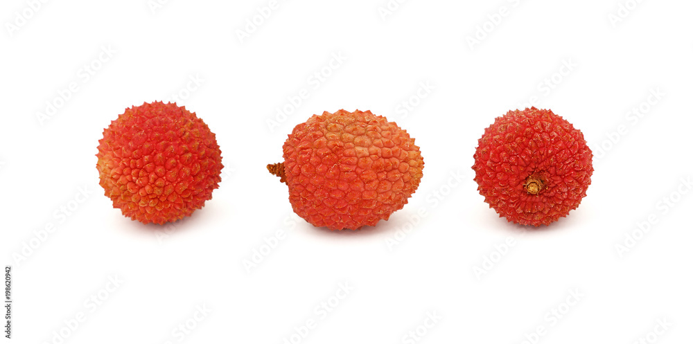 Fresh red lychee isolated close up on white Fresh red lychee isolated close up on white