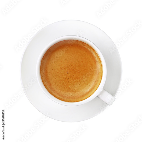 White cup of espresso coffee on saucer isolated