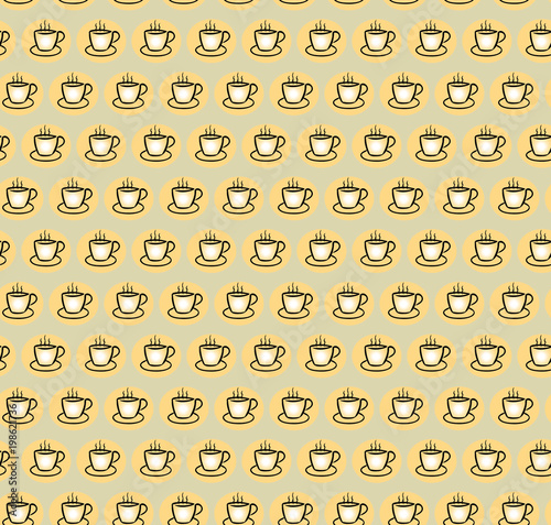 Cup of coffee on  light background. Seamless pattern for design.Vector Illustration