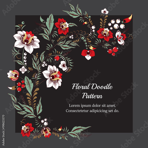 stock vector abstract hand draw flower and wave, doodle bouquet. oriental or arabic, russia textile design. template for card. banner