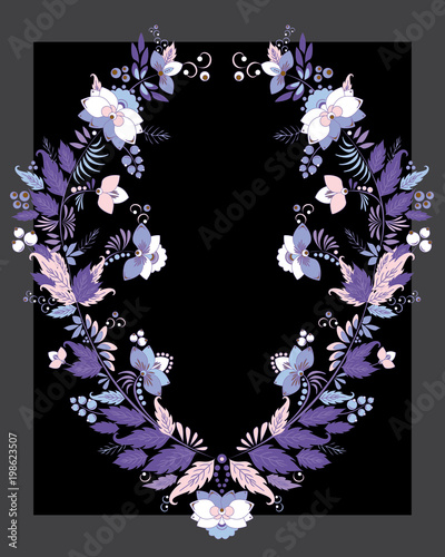 stock vector abstract hand draw flower and wave, doodle bouquet. oriental or arabic, russia textile design. template for card. banner