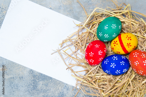 Painted Easter eggs put on the Polished floor ,easter day photo