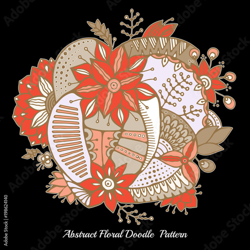 stock vector abstract hand draw flower and wave, doodle bouquet. oriental or arabic, russia textile design. template for card. banner