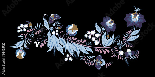 stock vector abstract  flower and wave, doodle bouquet. oriental or arabic, russia textile design. template for card. banner