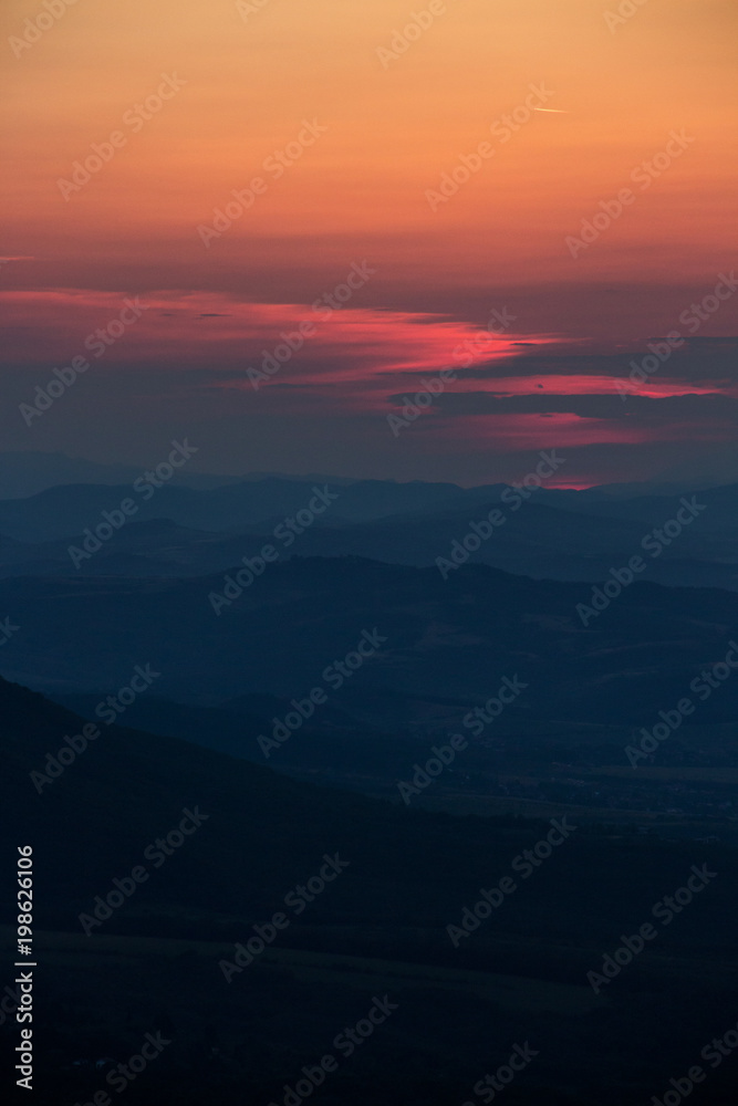 Summer sunset over Bulgarian mountain range
