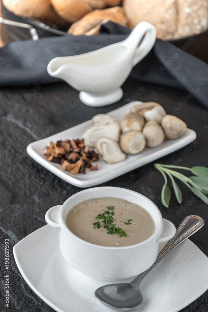 Delicious soup puree with wild mushrooms. Delicious soup puree with wild mushrooms.