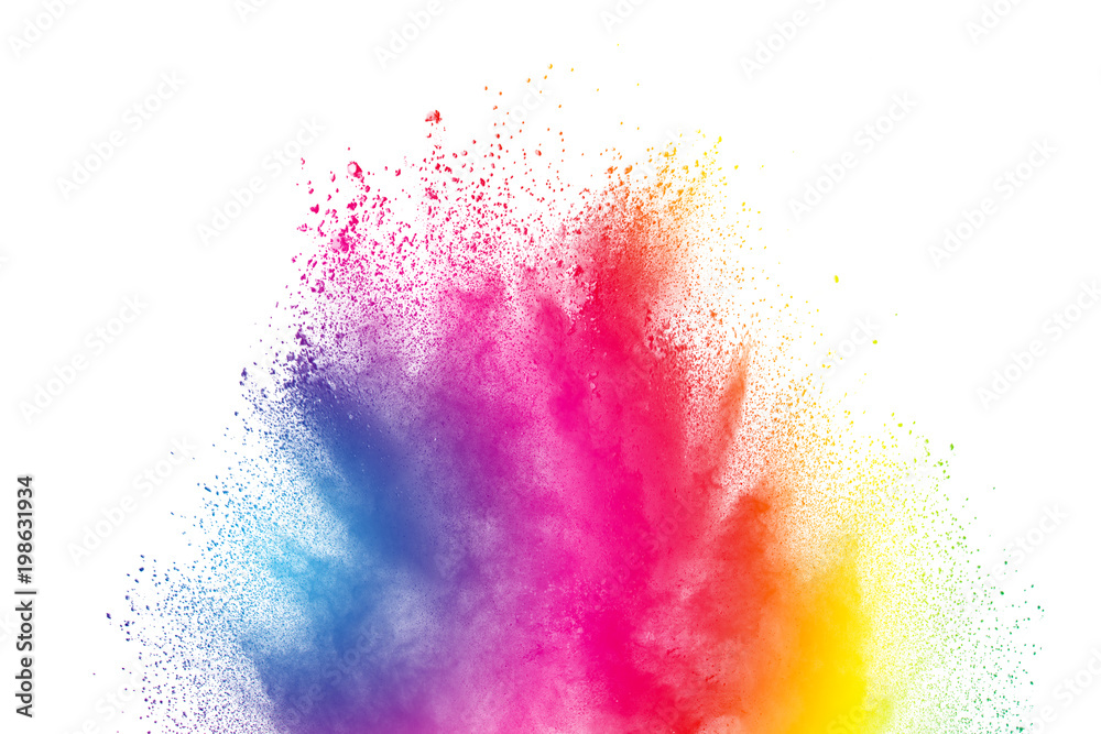Abstract Multi Color Powder Explosion On White Background Freeze