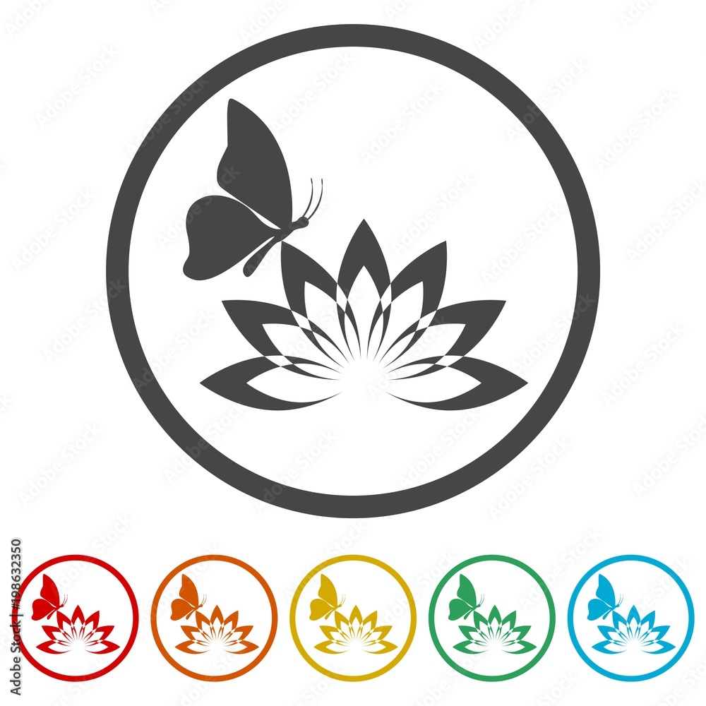Beautiful lotus flower and Butterfly, 6 Colors Included Beautiful lotus flower and Butterfly, 6 Colors Included