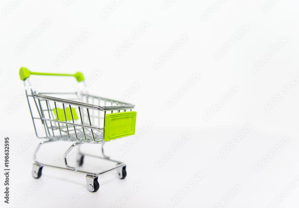 Shopping cart or supermarket trolley on white background, business finance shopping concept.