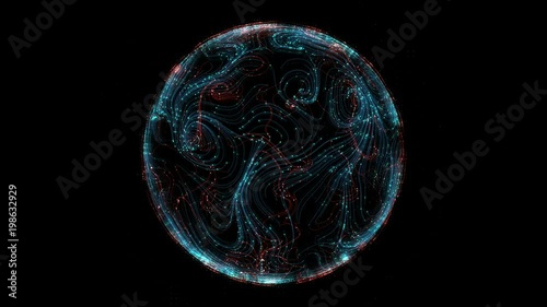 3d render abstract background. Sphere with curls lines and dots. Detail digital and technology concept.
