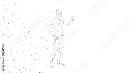 Conceptual abstract man pointing finger up. Connected lines  dots  triangles  particles. Artificial intelligence concept. High technology vector digital background. 3D render vector illustration