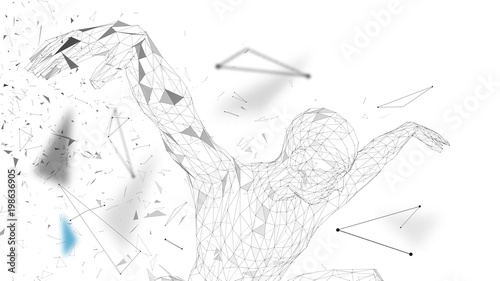 Conceptual abstract man. Connected lines, dots, triangles, particles on white background. Artificial intelligence concept. High technology vector, digital background. 3D render vector illustration.