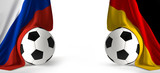 soccer ball with flags of Russia and Germany 3d rendering