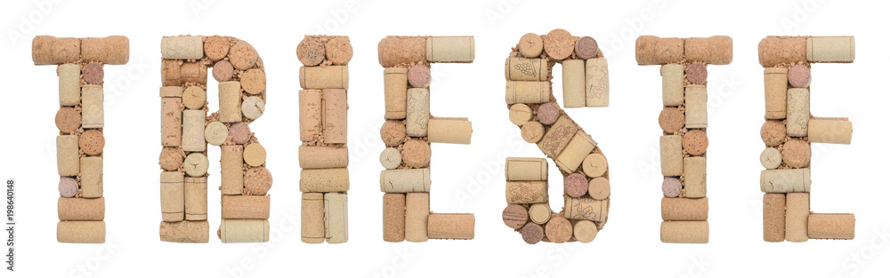 Italian province Trieste  made of wine corks Isolated on white background