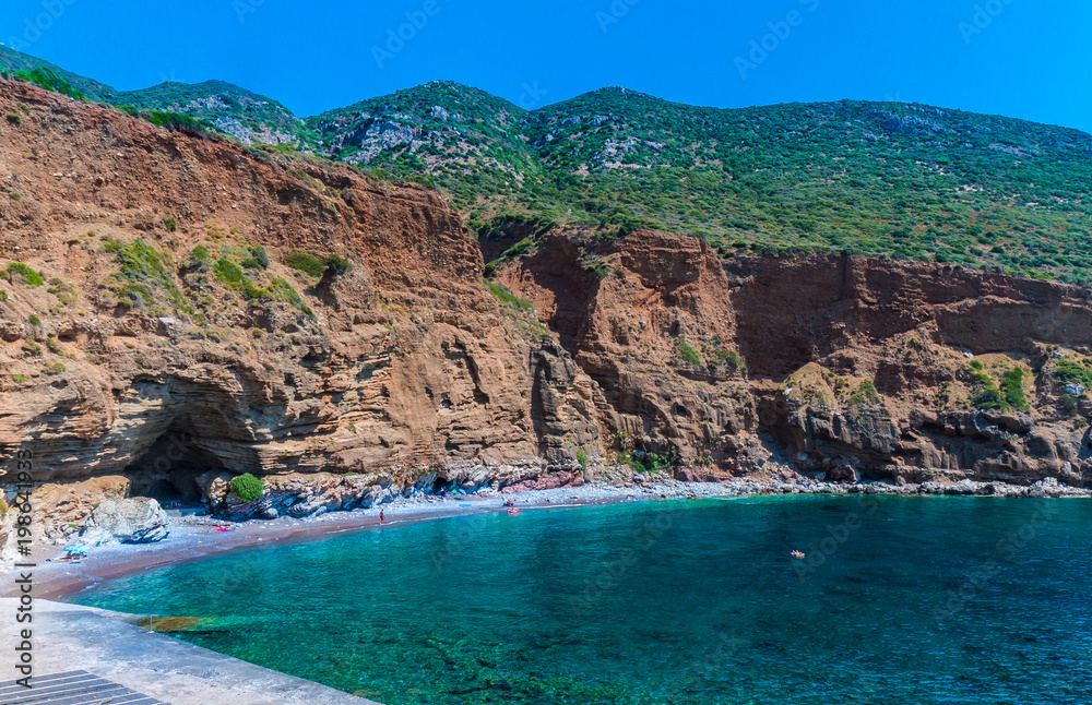 Lycodimou beach with turquoise waters in Kythera island at summer in Greece