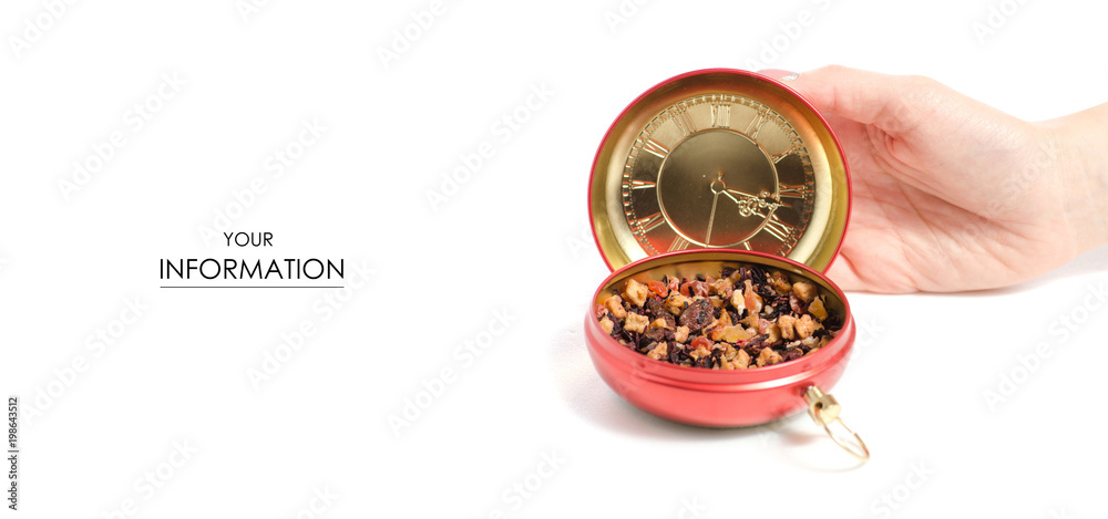 Fruit tea in a beautiful box packing in hands pattern Fruit tea in a beautiful box packing in hands pattern