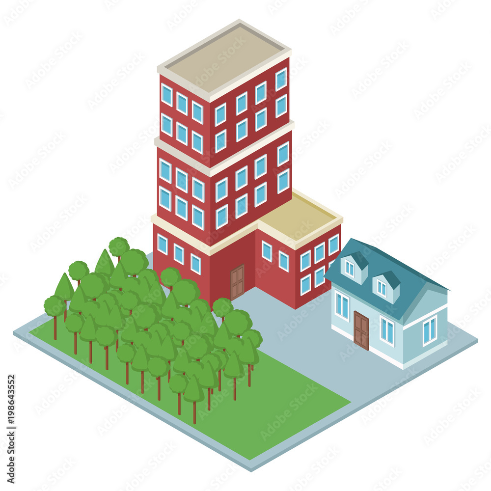 Isometric residences buildings vector illustration graphic design