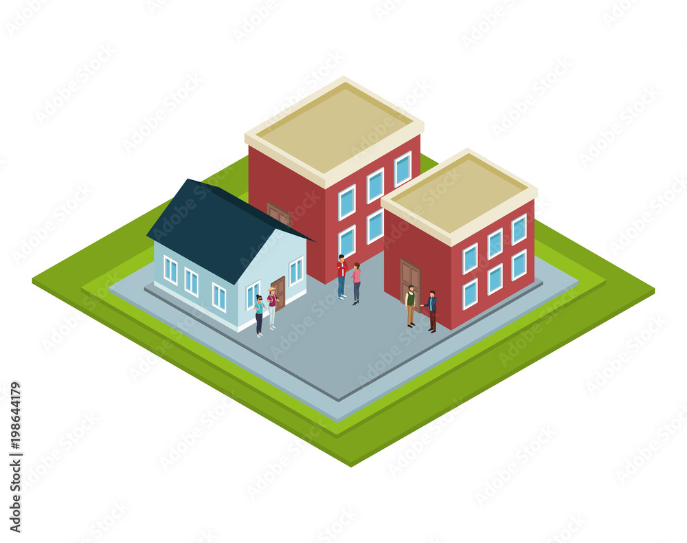 Isometric group of houses 3d vector illustration graphic design