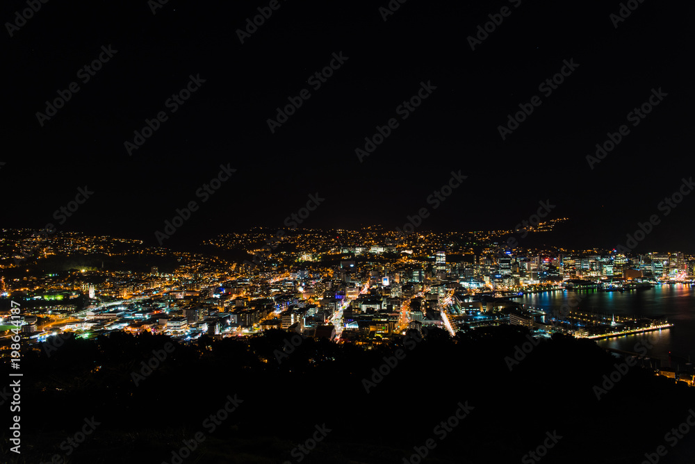 Naklejka premium Landscape view of Wellington, New Zealand at night from Mount Victoria. 