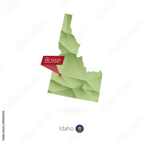 Green gradient low poly map of Idaho with capital Boise