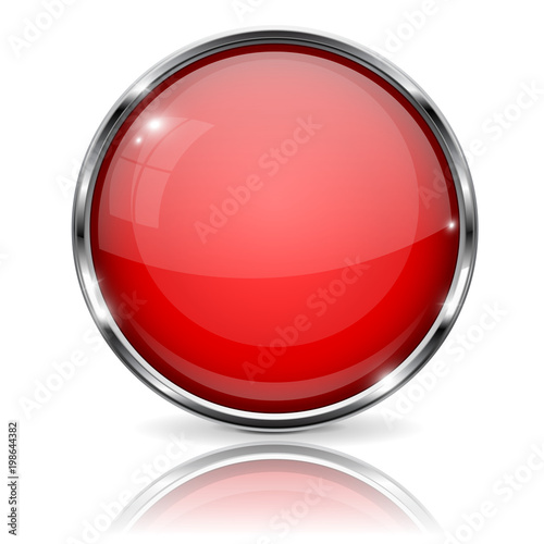 Red button with chrome frame. Round glass shiny 3d icon Free Download Red button with chrome frame. Round glass shiny 3d icon - GFXLoad
