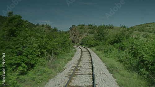 A on board shot of a train entering a tunnel photo