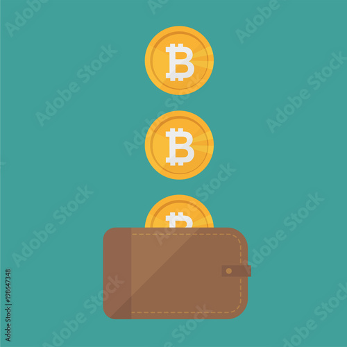 Brown wallet with bitcoin cash. Concept for business, print, web sites, magazines, online shop, finance, banks. Lost money concept. Vector illustration