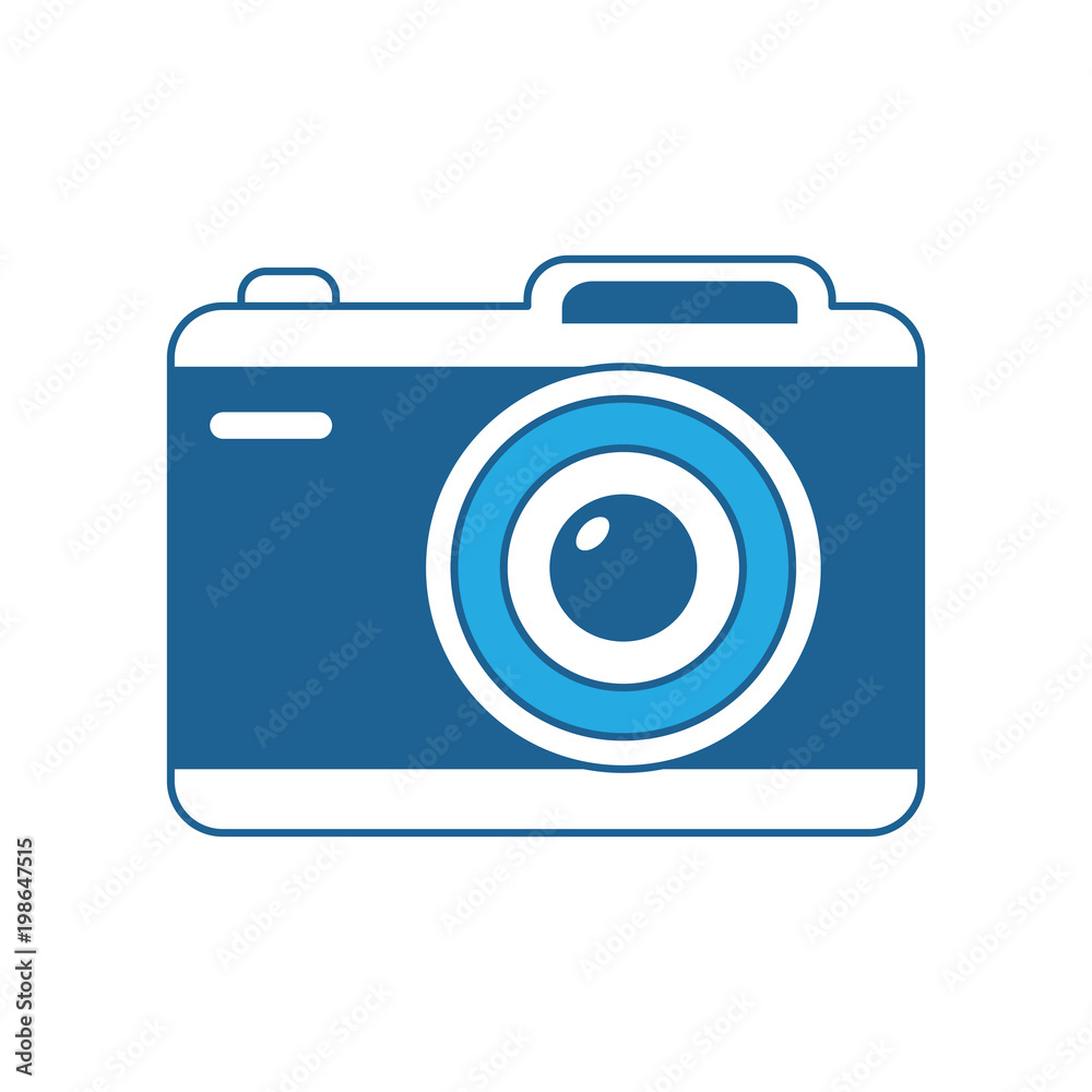 photographic camera icon over white background, blue shading design, vector illustration photographic camera icon over white background, blue shading design, vector illustration