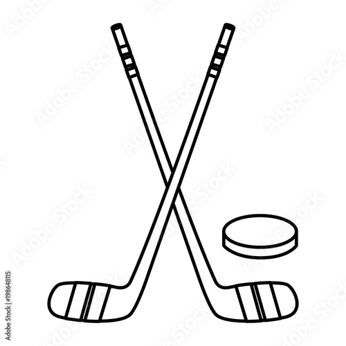 hockey sticks crossed and puck sport