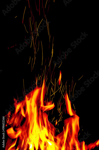 Fire with sparks on a black background
