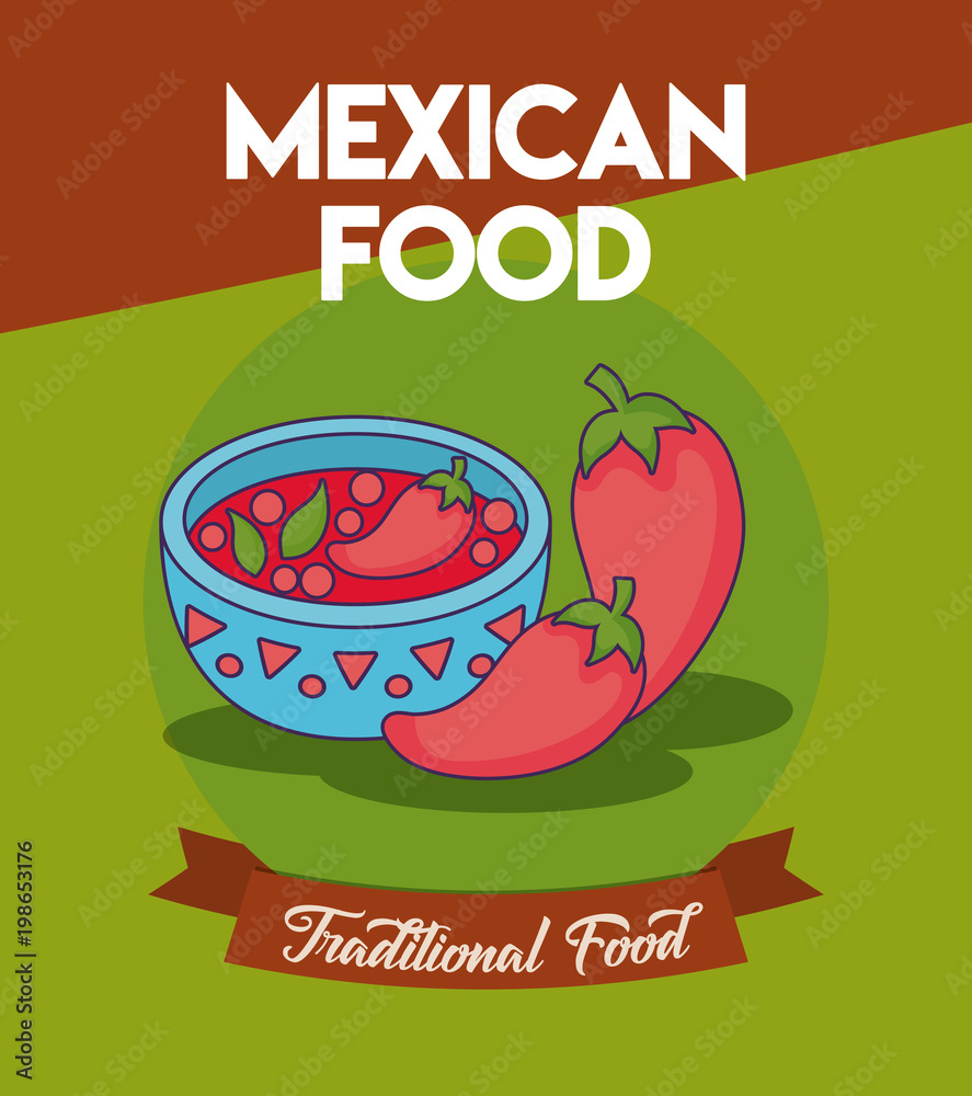 Mexican food design with chili pepper sauce over green background, colorful design. vector illustration Mexican food design with chili pepper sauce over green background, colorful design. vector illustration