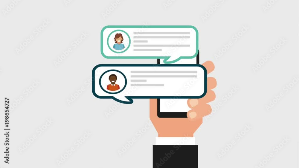 hand holding smartphone with chat bubbles animation hd