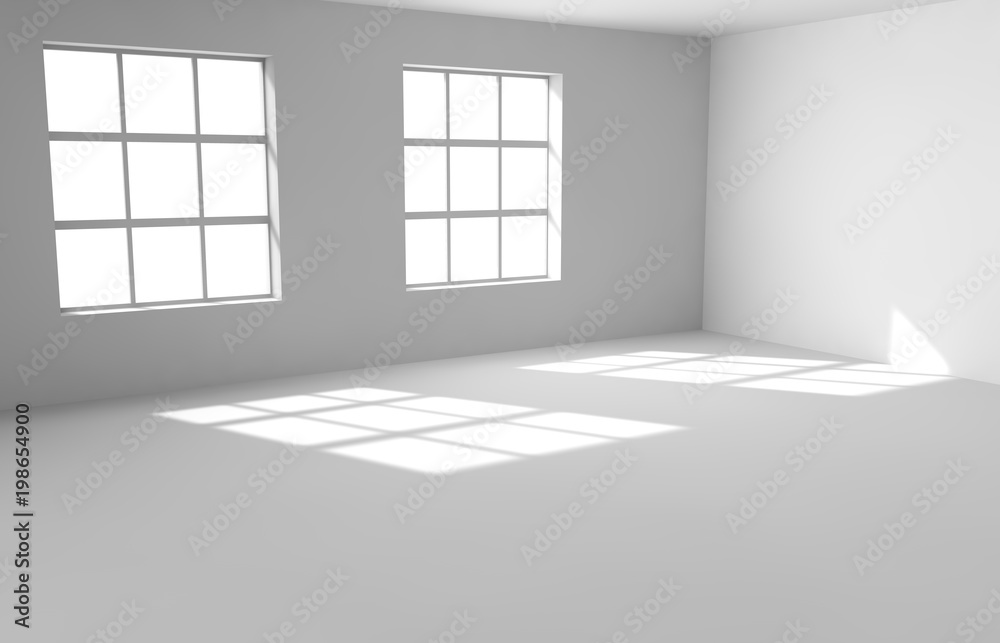 Fototapeta premium Empty white room with the lighted window