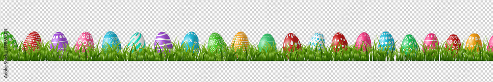Vector realistic isolated easter eggs in grass borders for decoration ...