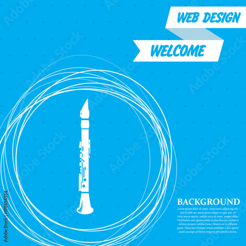 Clarinet icon on a blue background with abstract circles around and place for your text. Vector