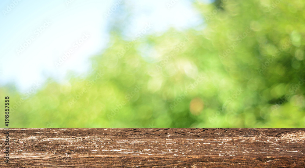 Empty wooden table with spring background Empty wooden table with spring background